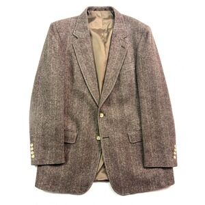 vtg Herringbone Tweed 42L Brown Jacket Blazer Sport Coat USA Wool Mens